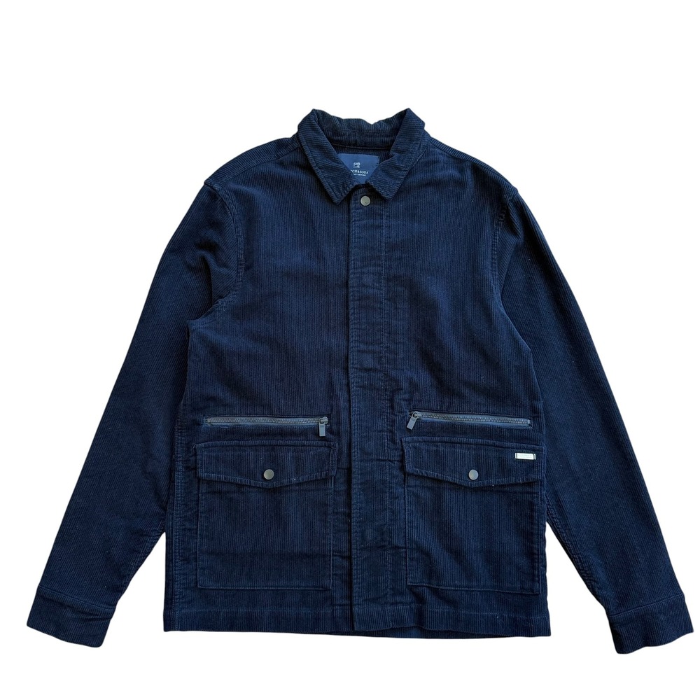 Scotch & Soda Mens Navy Blue Corduroy Trucker Jacket Utility Pocket Large